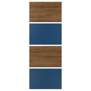 MEHAMN 4 panels for sliding door frame, walnut effect/blue, 75x201 cm