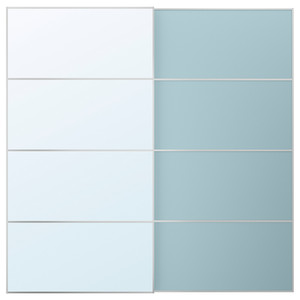 MEHAMN/AULI Pair of sliding doors, aluminium double sided/light blue mirror glass, 200x201 cm