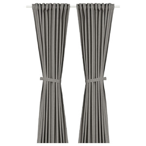 LENDA Curtains with tie-backs, 1 pair, dark grey, 140x300 cm
