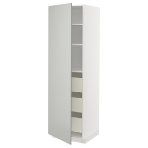 METOD / MAXIMERA High cabinet with drawers, white/Havstorp light grey, 60x60x200 cm