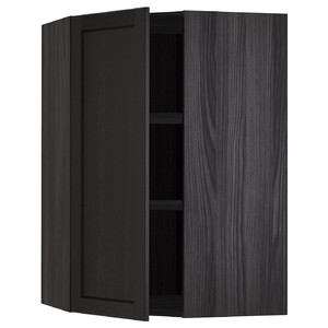 METOD Corner wall cabinet with shelves, black/Lerhyttan black stained, 67.5x67.5x100 cm