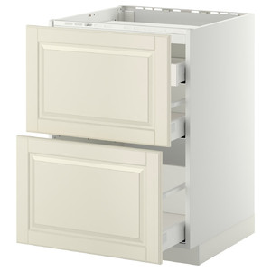 METOD / MAXIMERA Base cab f hob/2 fronts/3 drawers, white, Bodbyn off-white, 60x60 cm