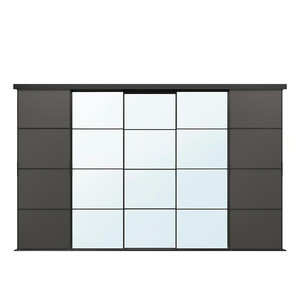SKYTTA / MEHAMN/AULI Sliding door combination, black/dark grey mirror glass, 376x240 cm