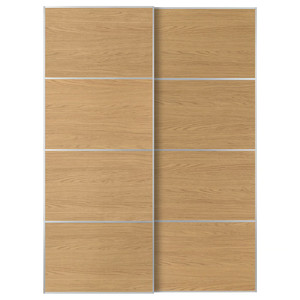MEHAMN Pair of sliding doors, aluminium/double sided oak effect, 150x201 cm