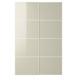 HOKKSUND Pair of sliding doors, high-gloss light beige, 150x236 cm