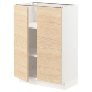 METOD Base cabinet with shelves/2 doors, white/Askersund light ash effect, 60x37 cm