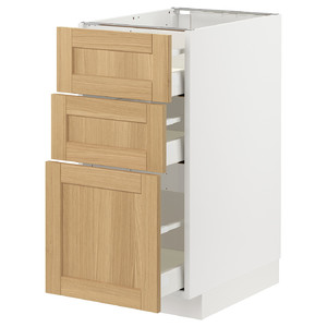 METOD / MAXIMERA Base cabinet with 3 drawers, white/Forsbacka oak, 40x60 cm