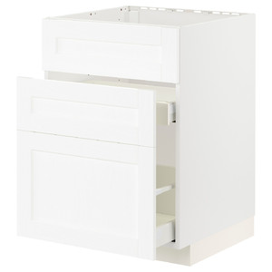 METOD / MAXIMERA Base cab f sink+3 fronts/2 drawers, white Enköping/white wood effect, 60x60 cm
