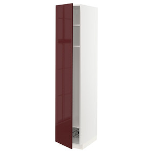 METOD High cabinet w shelves/wire basket, white Kallarp/high-gloss dark red-brown, 40x60x200 cm