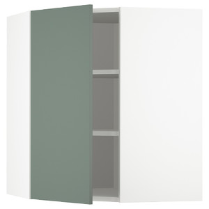 METOD Corner wall cabinet with shelves, white/Bodarp grey-green, 68x80 cm