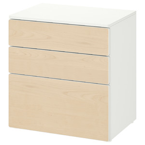 SMÅSTAD / PLATSA Chest of 3 drawers, white/birch, 60x42x63 cm