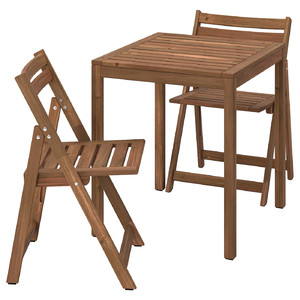 NÄMMARÖ Table and 2 folding chairs, outdoor, light brown stained