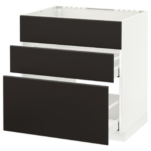 METOD / MAXIMERA Base cab f sink+3 fronts/2 drawers, white/Kungsbacka anthracite, 80x60 cm