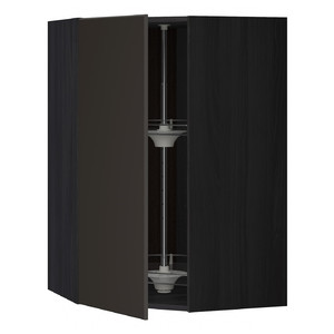 METOD Corner wall cabinet with carousel, wood effect black, Kungsbacka anthracite, 68x100 cm