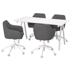 TROTTEN / TOSSBERG Conference table and chairs, white/dark grey, 160x80 cm