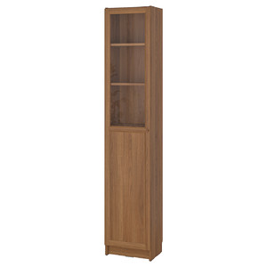 BILLY / OXBERG Bookcase with panel/glass door, brown walnut effect, 40x30x202 cm