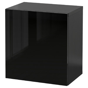 BESTÅ Wall-mounted cabinet combination, high-gloss/black/Selsviken, 60x42x64 cm