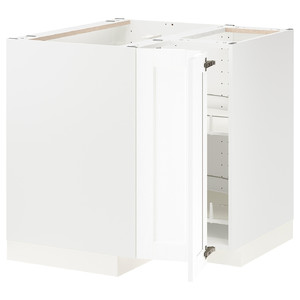 METOD Corner base cabinet with carousel, white Enköping/white wood effect, 88x88 cm