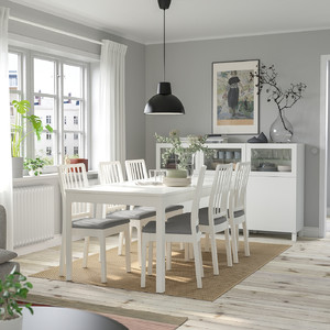 EKEDALEN / EKEDALEN Table and 6 chairs, white white/Ramna light grey, 120/180 cm