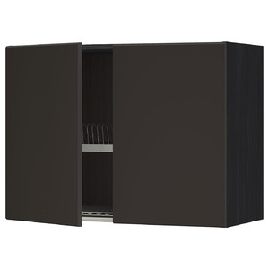 METOD Wall cabinet w dish drainer/2 doors, black/Kungsbacka anthracite, 80x60 cm