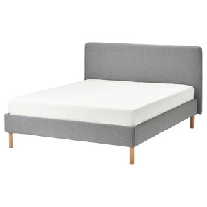 TÄRNKULLEN Upholstered bed frame, Tibbleby beige/grey/Luröy, 140x200 cm
