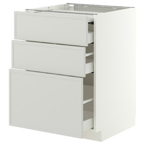 METOD/MAXIMERA Bc w pull-out work surface/3drw, white/Aspudden light grey, 60x60 cm