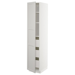 METOD / MAXIMERA High cabinet with drawers, white/Lerhyttan light grey, 40x60x200 cm