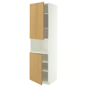 METOD High cab f micro w 2 doors/shelves, white/Sinarp oak veneer, 60x60x220 cm