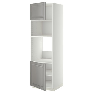 METOD Hi cb f oven/micro w 2 drs/shelves, white/Bodbyn grey, 60x60x200 cm