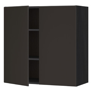 METOD Wall cabinet with shelves/2 doors, black/Kungsbacka anthracite, 80x80 cm