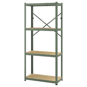 BROR Shelving unit, grey-green/pine plywood, 85x40x190 cm