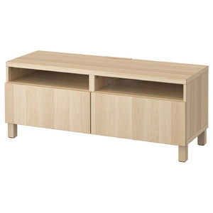 BESTÅ TV bench with drawers, white stained oak effect/Lappviken/Stubbarp white stained oak effect, 120x42x48 cm