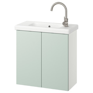 ENHET / TVÄLLEN Wash-stnd w doors/wash-basin/tap, white/pale grey-green, 64x33x65 cm