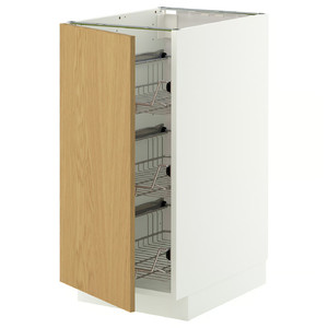 METOD Base cabinet with wire baskets, white/Sinarp oak veneer, 40x60 cm