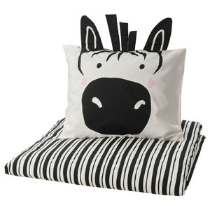 NATTHÄGER Duvet cover and pillowcase, black white/zebra, 150x200/50x60 cm