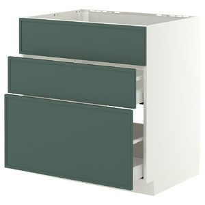 METOD/MAXIMERA Base cab f sink+3 fronts/2 drawers, white/Aspudden dark grey-green, 80x60 cm