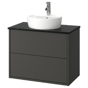 HAVBÄCK / TÖRNVIKEN Wash-stnd w drawers/wash-basin/tap, dark grey/black marble effect, 82x49x79 cm