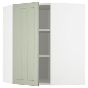 METOD Corner wall cabinet with shelves, white/Stensund light green, 68x80 cm