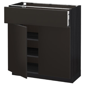 METOD / MAXIMERA Base cabinet with drawer/2 doors, black/Kungsbacka anthracite, 80x37 cm