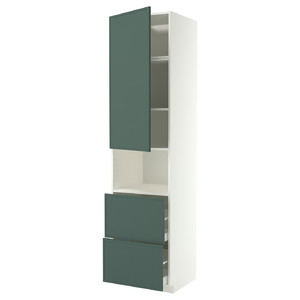 METOD/MAXIMERA Hi cab f micro w door/2 drawers, white/Aspudden dark grey-green, 60x60x240 cm