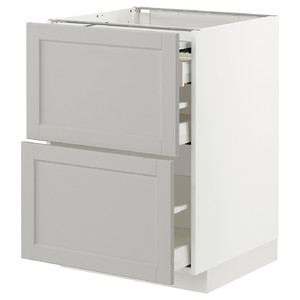 METOD / MAXIMERA Bc w pull-out work surface/3drw, white/Lerhyttan light grey, 60x60 cm