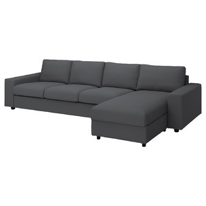 VIMLE 4-seat sofa with chaise longue, with wide armrests/Hallarp grey