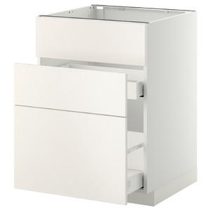 METOD / MAXIMERA Base cab f sink+3 fronts/2 drawers, white, Veddinge white, 60x60 cm