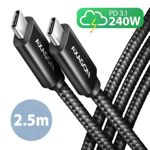AXAGON USB Cable BUCM2-CM25AB 240W USB-C USB-C, 2.5m