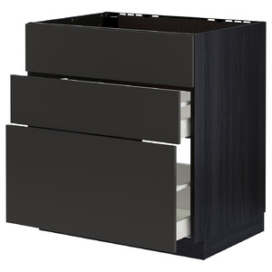 METOD / MAXIMERA Base cab f sink+3 fronts/2 drawers, black/Nickebo matt anthracite, 80x60 cm
