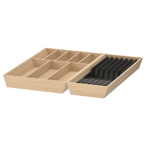 UPPDATERA Cutlery tray/tray with knife rack, light bamboo, 52x50 cm
