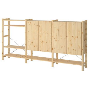 IVAR 3 sections/shelves/cabinet, pine, 259x30x124 cm