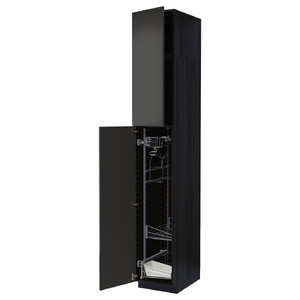METOD High cabinet with cleaning interior, black/Nickebo matt anthracite, 40x60x240 cm