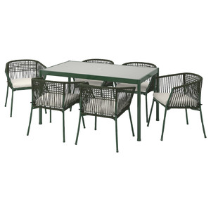 SEGERÖN Table+6 armchairs, outdoor, dark green/Frösön/Duvholmen beige, 147 cm