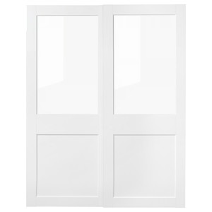 GRIMO Pair of sliding doors, glass/white, 150x201 cm